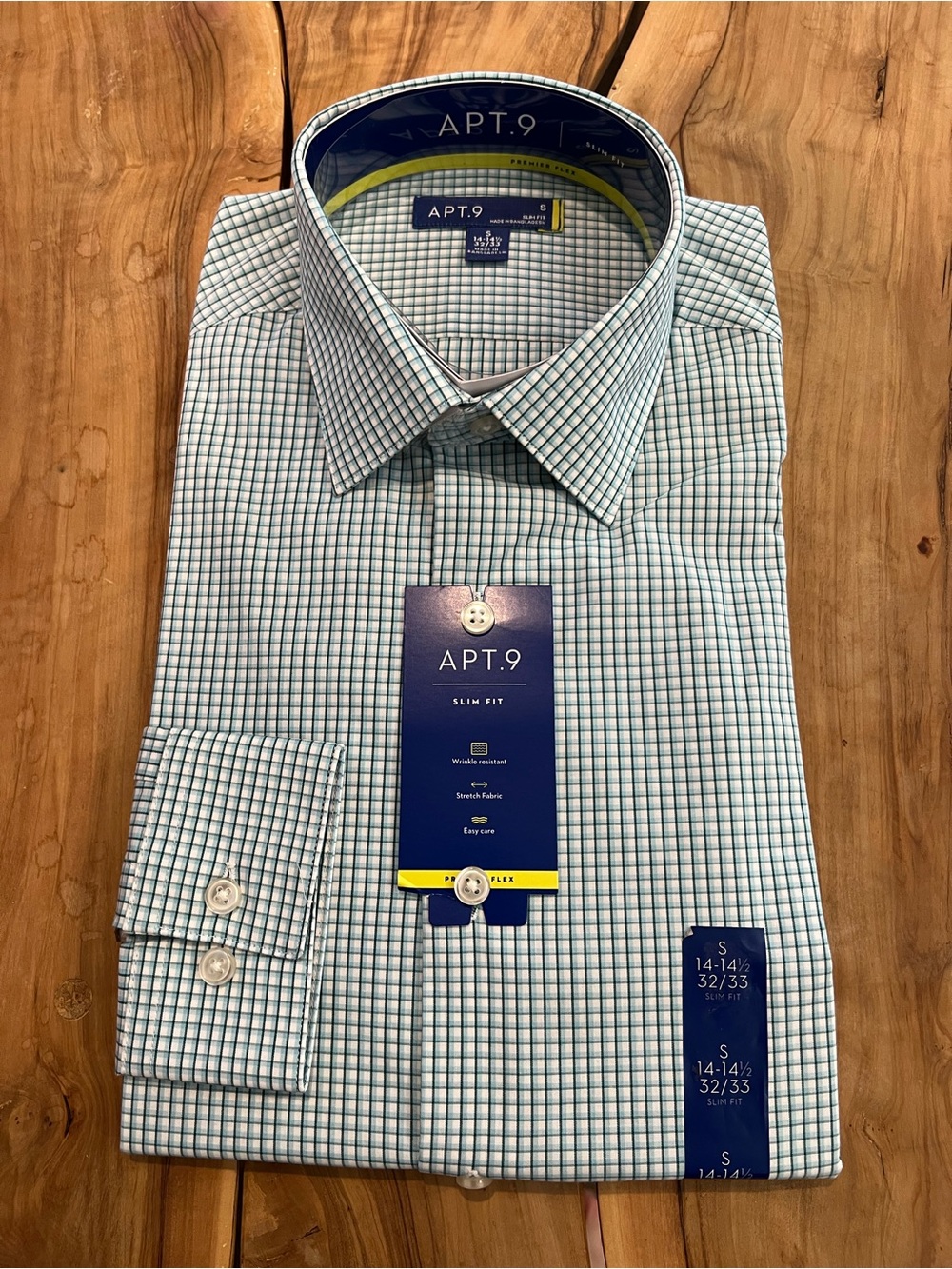 Apt. 9 Slim Fit Blue-Green Windowpane Dress Shirt
